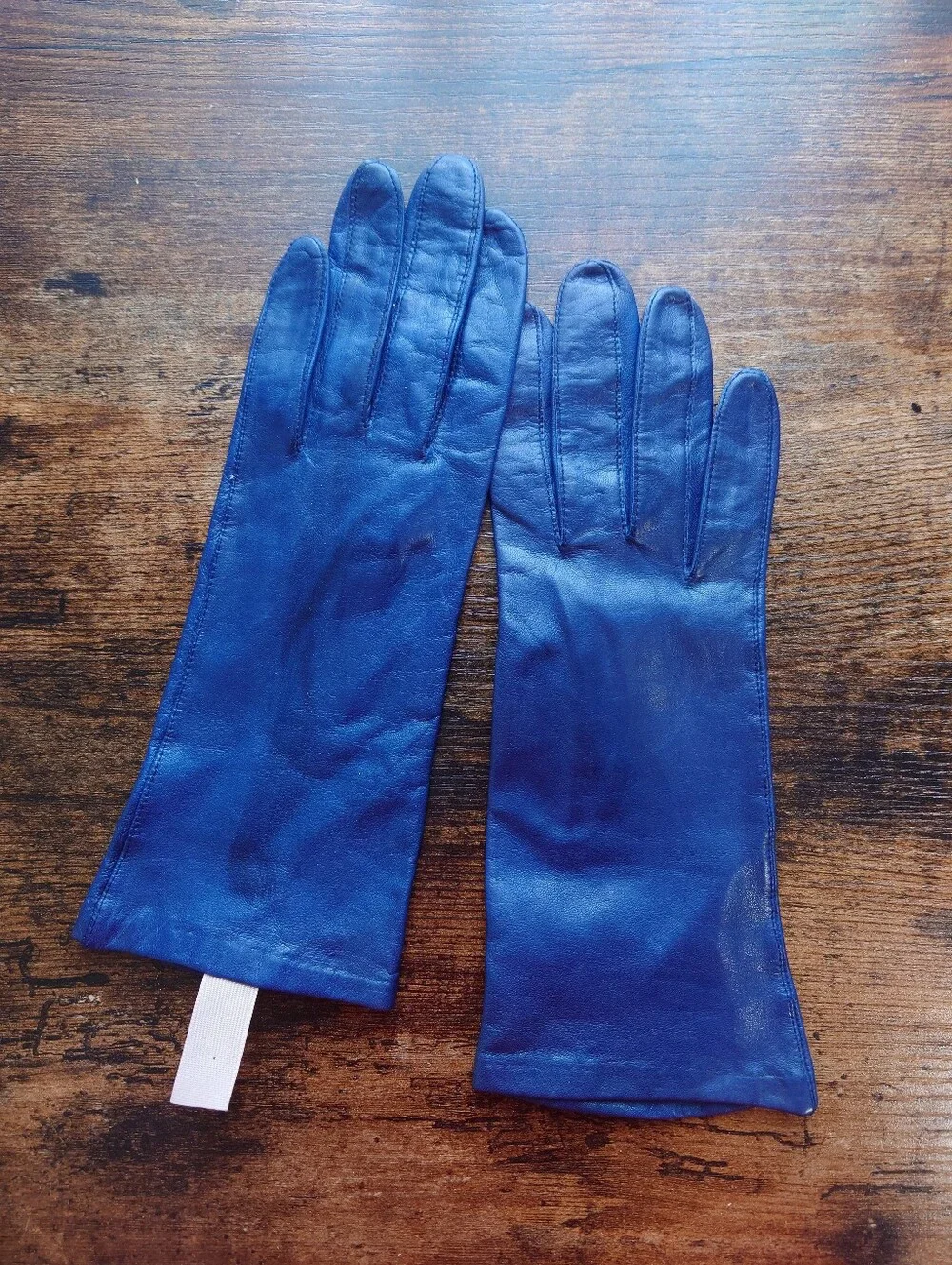 ARIS Women's Blue Leather Gloves 100% Silk Lined Size 7